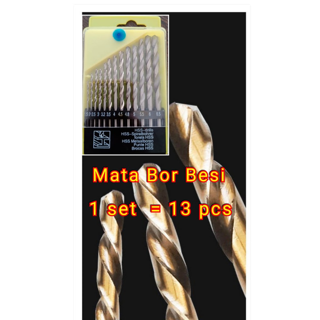 Mata Bor Besi - HSS DRILL - 13PCS - Bor Besi / bor set / mata set