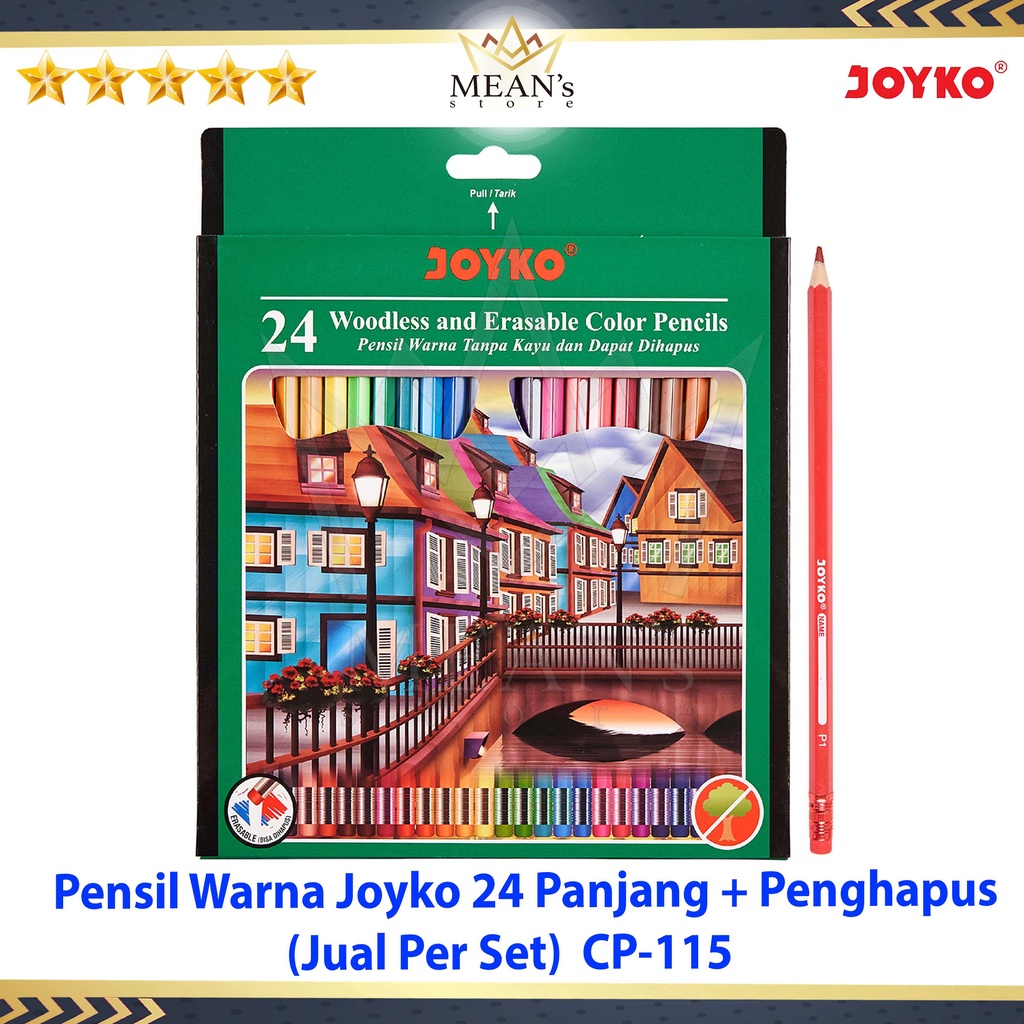 

Pensil Warna Joyko CP115 / Pensil Warna 24 Panjang Ada Penghapus