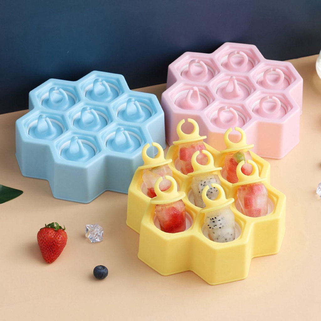 [Elegan] Cetakan Es Loli Anak Dewasa Buatan Sendiri Reusable Kitchen Silicone Honeycomb Shaped Ice Cream Mould