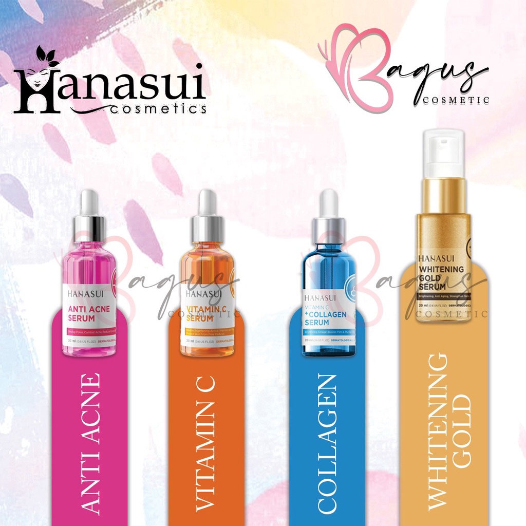 ⭐BAGUS⭐ HANASUI POWER SERUM WAJAH BPOM | Gold / Collagen / Pink / Biru / Vit C Acne Men 20ml