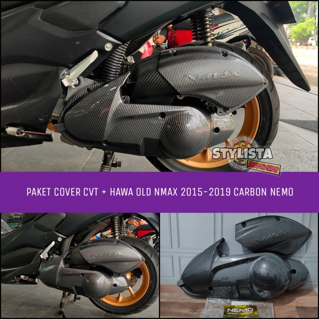 PAKET COVER TUTUP CVT HAWA NMAX 2015 2016 2017 2018 2019 CARBON NEMO COVER TUTUP HAWA CVT NMAX OLD A