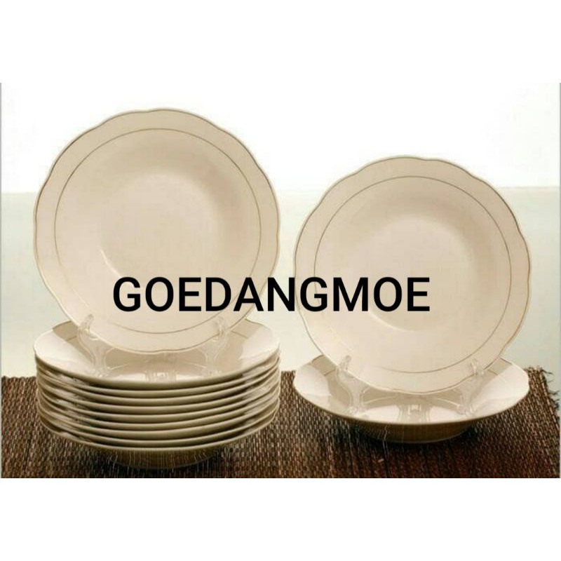 GOSEND VICENZA Piring makan cekung putih polos gold line 9inch vicenza DP9