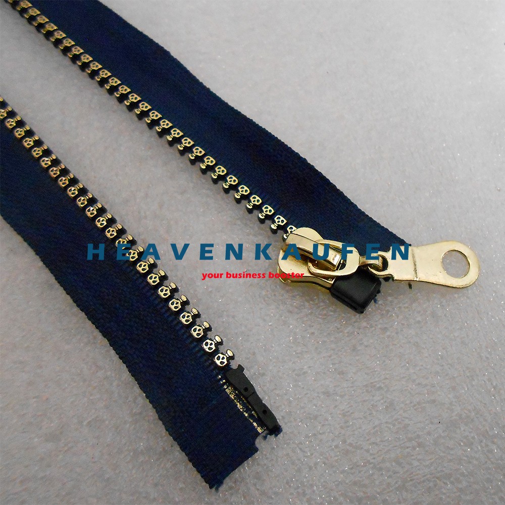 Resleting Zipper Retsleting 100 cm (1 Meter) Biru Navy Dongker - Gold Muda Vislon Variasi Kode A