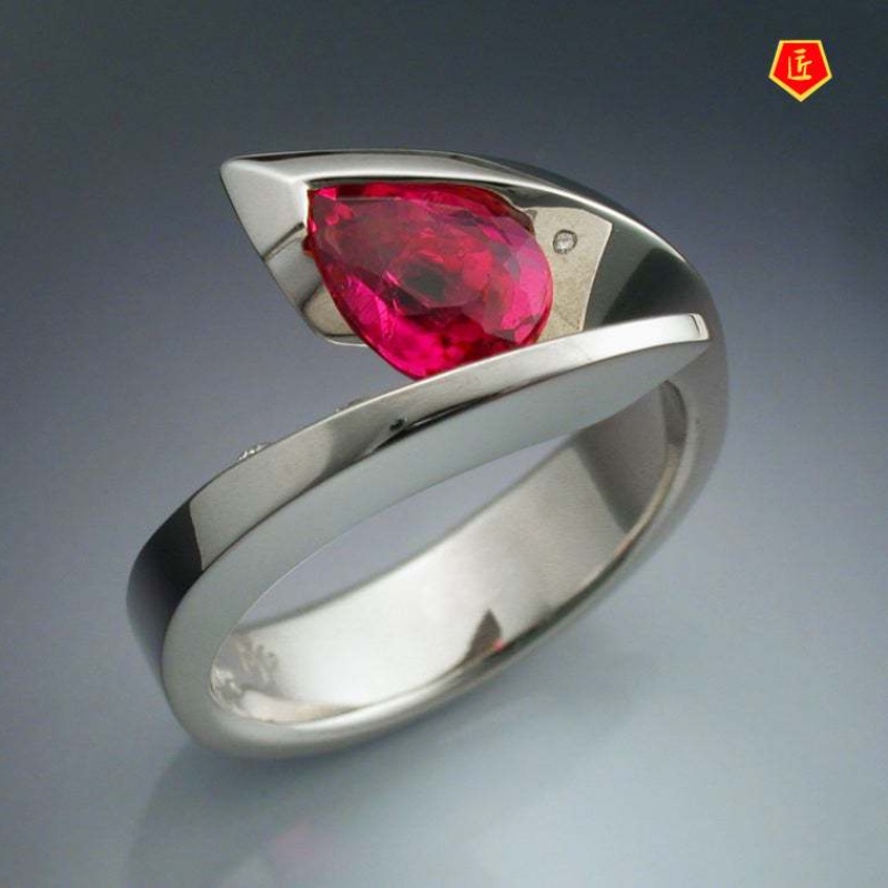 [Ready Stock]Creative Personality Platinum Inlaid Ruby Ring