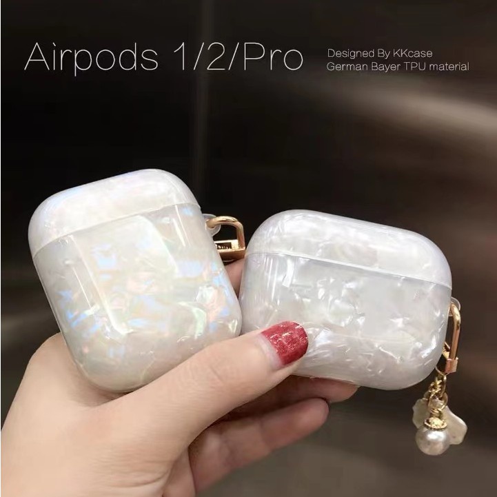 Casing Soft Case Desain Kerang + Mutiara Putih Gaya Simple Anti Jatuh Untuk AirPods 1 / 2 / 3 Gen 2 / 3 / Pro