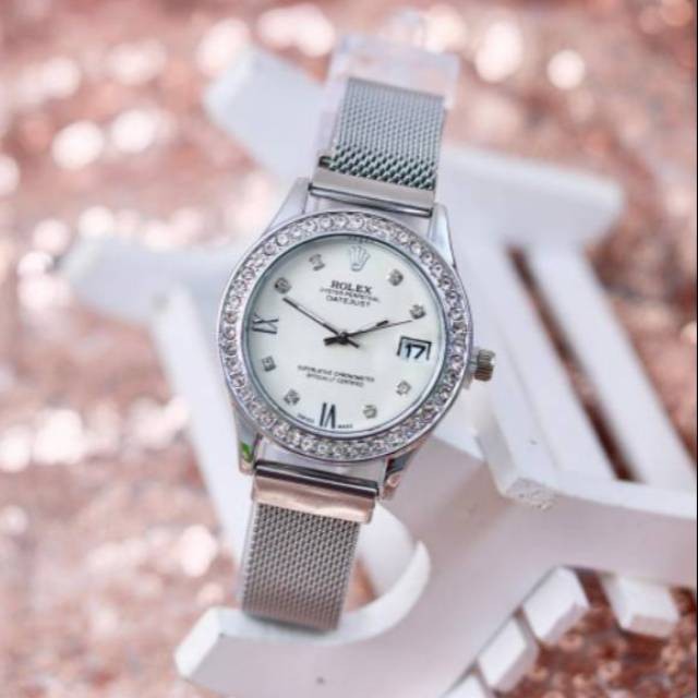 [✔COD] JAM TANGAN MAGNET PASIR TGL AKTIF // JAM TANGAN WANITA MURAH BATAM-Silver