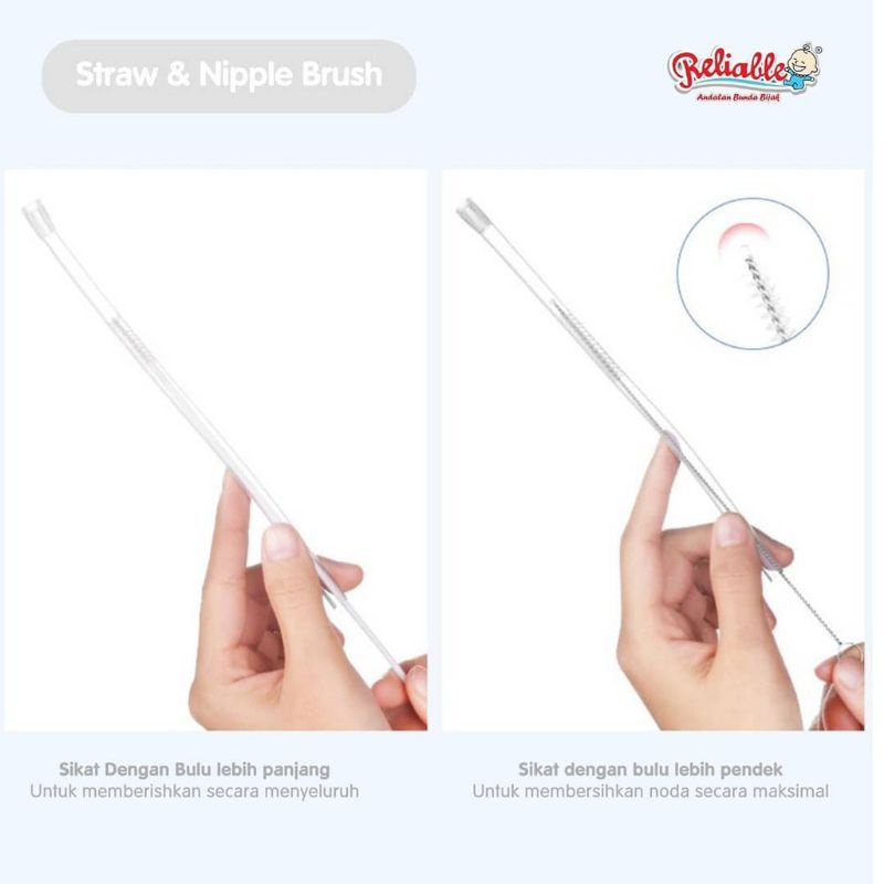 2 Straw &amp; 1 Nipple Brush/Sikat sedotan Stainless Steel dan Spon Pembersih DOT RSB 7810