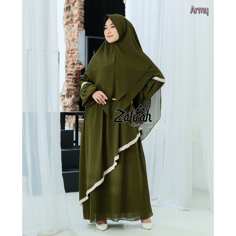 Gamis Syar'i Terbaru Ori Zafirah Collection - Gamis Set Syari Renda