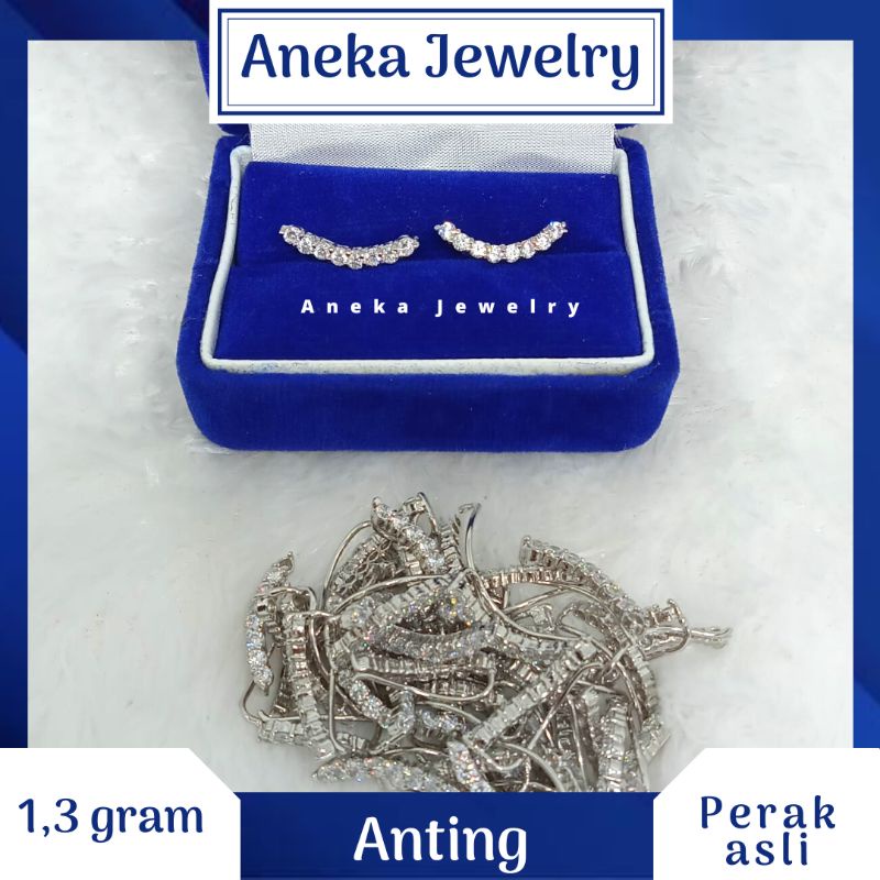 Anting Okem Mata Baris, Perak 925, Lapis Emas Putih