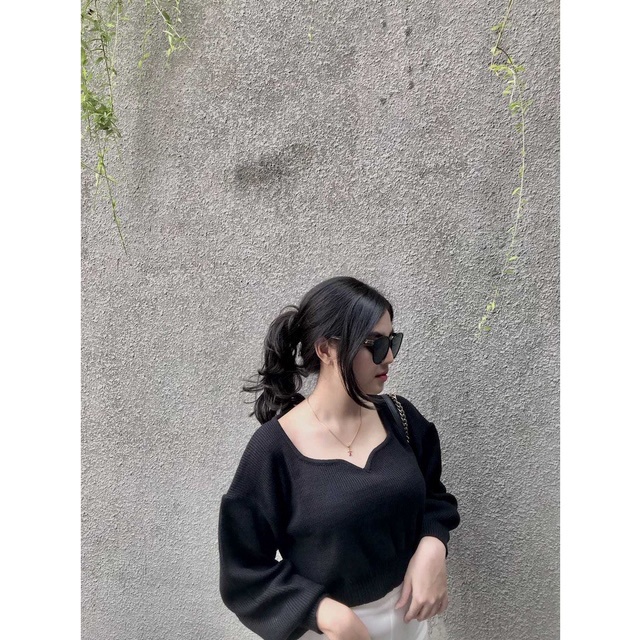 BEFAST - ZEC OOTD Sweater Wanita NARIKA / RJT Nessya Knit Sweater / Pakaian Atasan Sweater Terbaru / Sweater Leher V / Fashion Wanita Remaja Terbaru / Sweater Polos Casual / Outfit Ala Korean Style