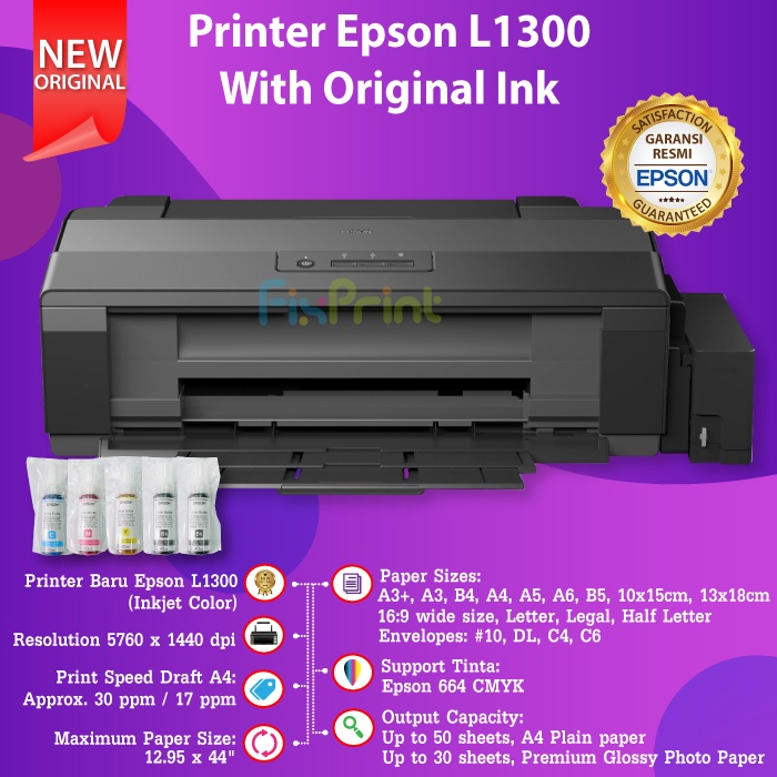 Printer Epson L 1300 Print Cetak A3+ L1300 InkTank GARANSI