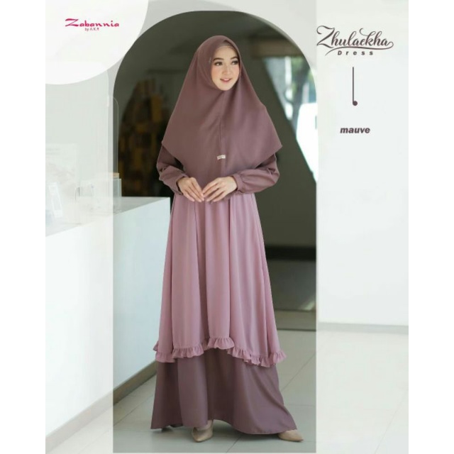 ZULAEKHA DRESS ZABANNIA WARNA MAUVE SIZE L (READY STOCK SIAP KIRIM)