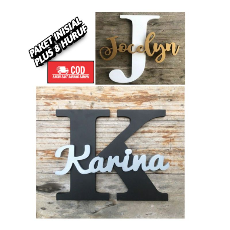 Huruf Kayu Custom Inisial nama Dekorasi Dinding  Huruf Timbul Inisial