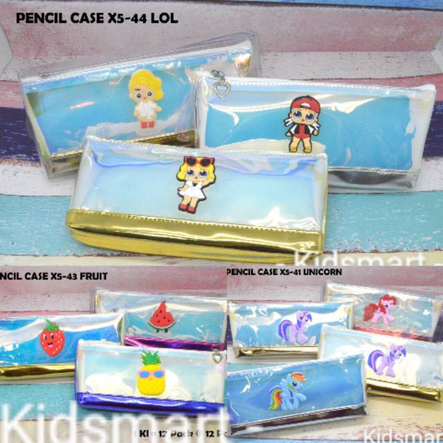 

X5-414344 Pensil bag kotak pensil hologram tempat pensil anak sekolah LOL UNICORN FRUIT