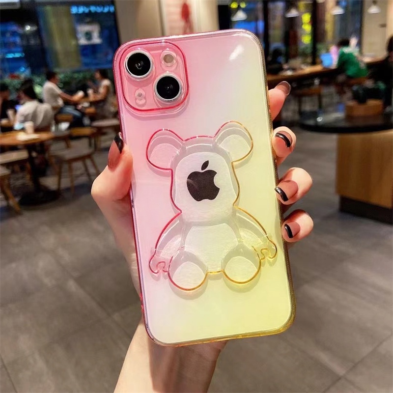 Soft Case Pelindung Motif Beruang Warna Gradasi Transparan Anti Jatuh Untuk Iphone 13 12 11 Pro Max Xs Max Xr 7 8 Plus Se2020