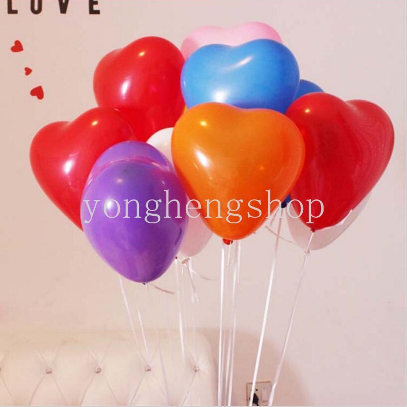 10pcs / set Balon Lateks Bentuk Hati Ukuran 12 Inci Untuk Dekorasi Pesta Ulang Tahun / Pernikahan / Valentine