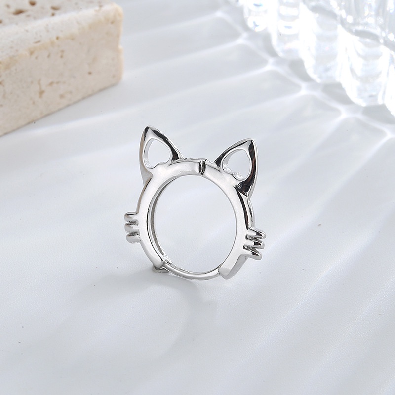 1 Pc Anting Hoop Bentuk Telinga Kucing Model Hollow Untuk Wanita