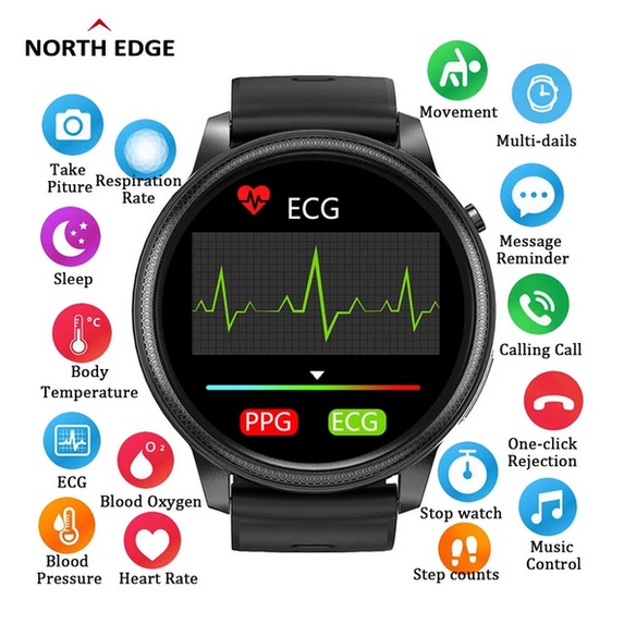 NORTH EDGE E102 ORIGINAL  ECG BODY TEMPERATURE BLOOD PRESSURE SMART WACTH WATERPROOF AND DUSTPROOF IP68