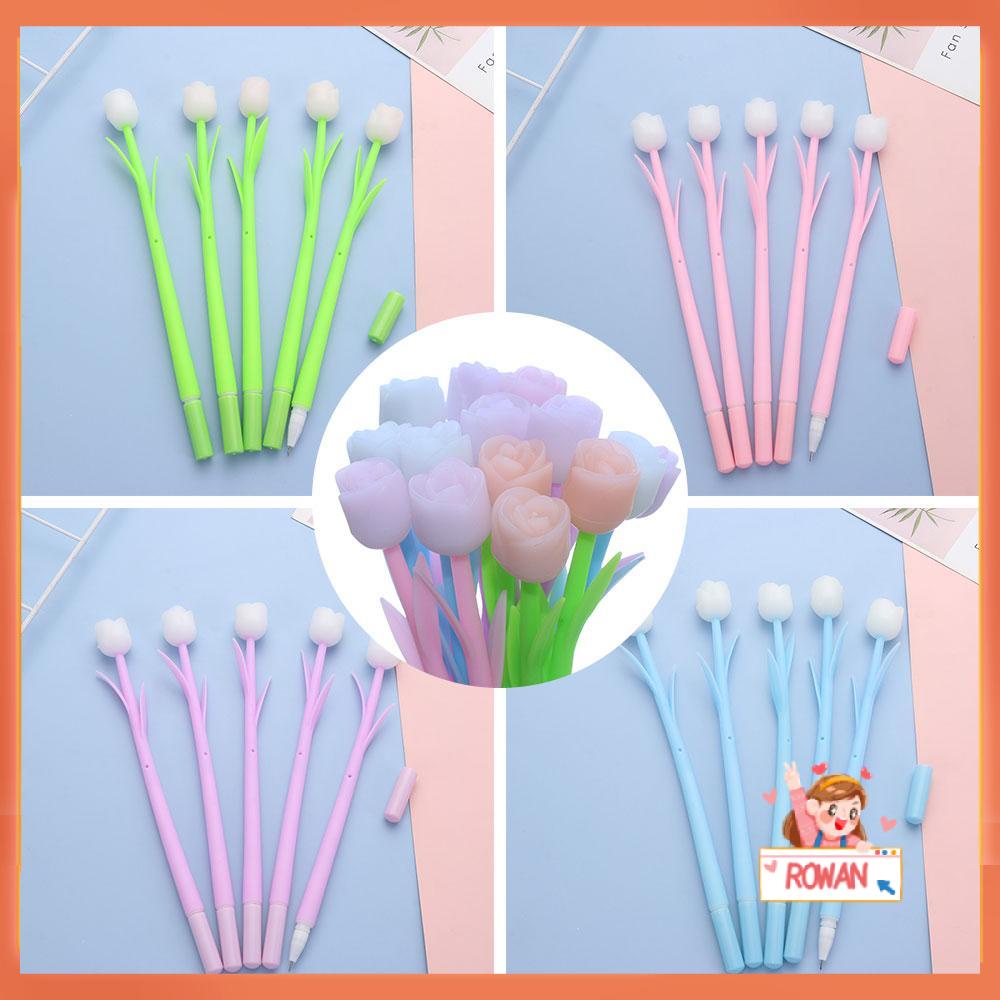 R-flower 5pcs Pulpen Gel Bentuk Bunga Mawar Dapat Berubah Warna Untuk Anak