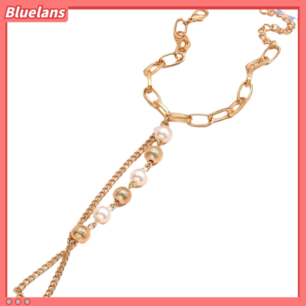 Set Gelang Tangan Bentuk Lingkaran Bahan Stainless Hias Mutiara Imitasi Untuk Wanita