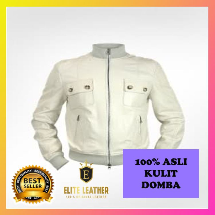 JAKET KULIT PRIA MURAH BAHAN KULIT DOMBA ASLI HARGA GROSIR PUTIH PO EL210