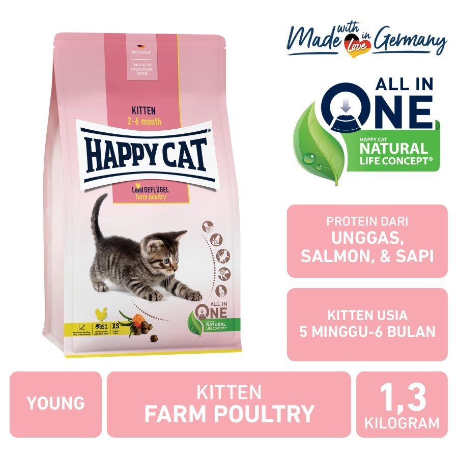 Happy Cat Young Kitten Farm Poultry 1.3kg Makanan Anak Kucing 1.3 kg