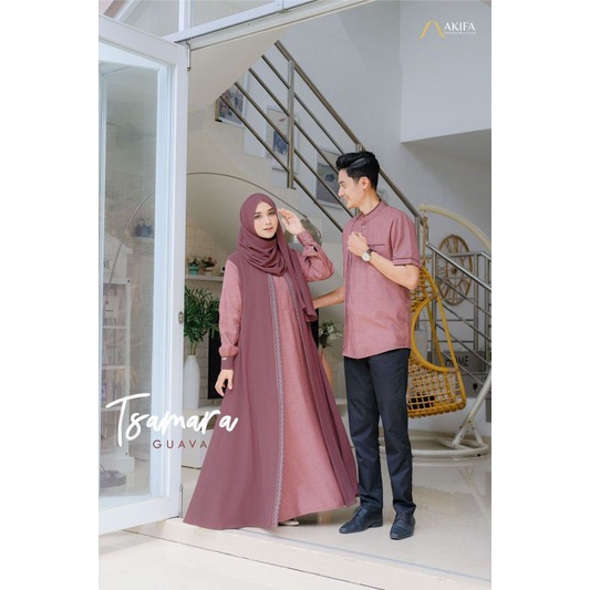[Zazy Shop] Couple Gamis dan koko muslimah Tsamara EID series warna Guava by Akifa
