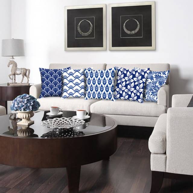 BANTAL SOFA PRINT MOTIF PORCELAIN BIRU PUTIH / WHITE BLUE NAVY 40X40 CM