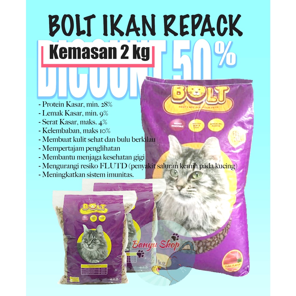 MAKANAN KUCING BOLT TUNA BENTUK IKAN CAT DRY FOOD PAKAN KERING 1,6 KG (800GR 2)