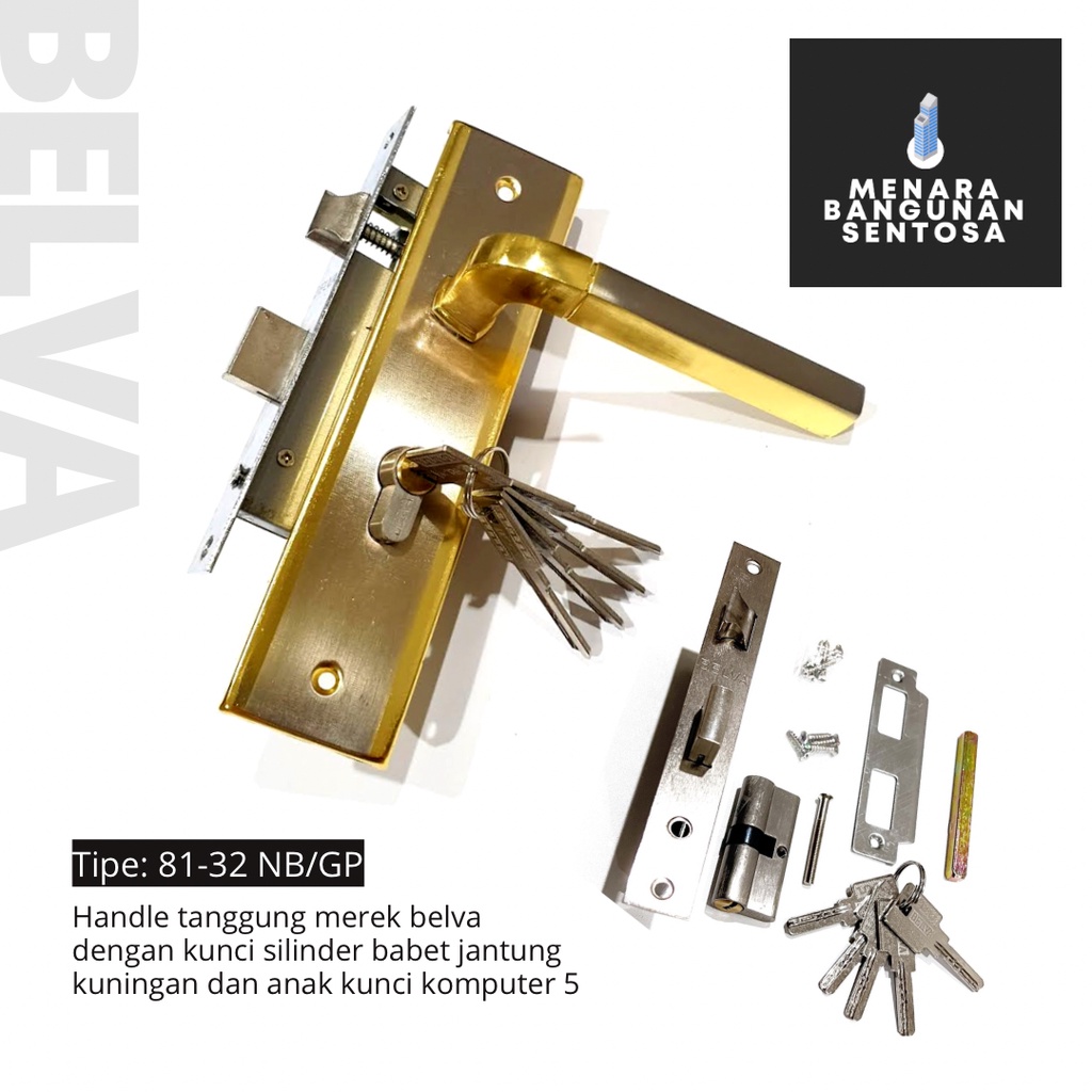 [Seri Kuning] Handle Pintu Set Tanggung Belva - Kunci Tarikan Pegangan Gagang Kotak Jagung Sedang