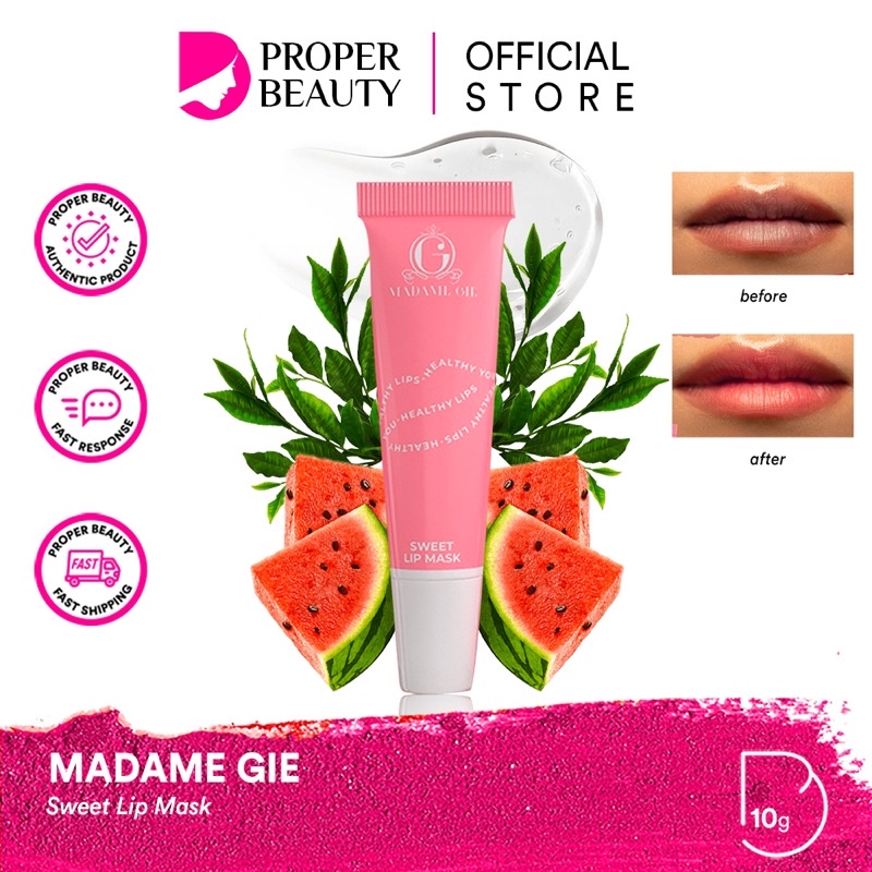 MADAME GIE Sweet Lip Mask Indonesia / Masker Bibir Pelembab Primer BB Foundation Loose Powder Lipstick Eyeshadow Blush On Eyeliner Eyebrow Mascara Lipstick Lip Matte Gloss Balm Kutek / Facial Wash Toner Essence Serum Sunscreen Cream Body Lotion Lipill Oil