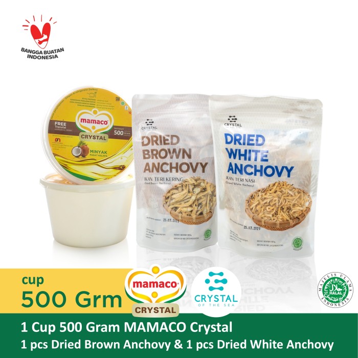 

PROMO SPESIAL - MAMACO X CRYSTAL - 1 CUP MINYAK GORENG KELAPA PADAT + DRIED PRODUCTS - WHITE & BROWN