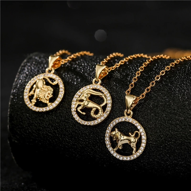 Kalung Rantai Desain 12 Zodiak Aries Libra Scorpio Capricorn Aquarius Untuk Pria Dan Wanita