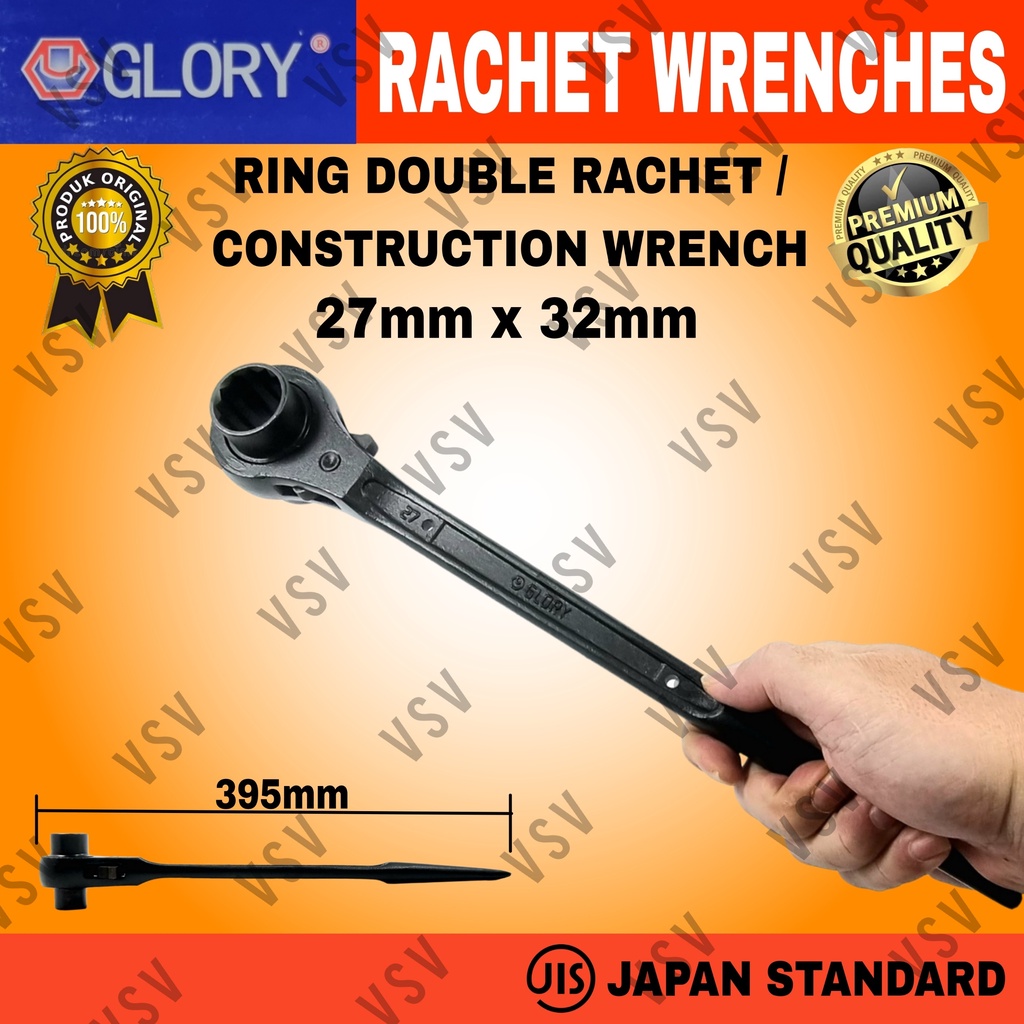 Kunci Ring Double Rachet 27x32mm Kunci Skafolding Construction Wrench Sok Rachet