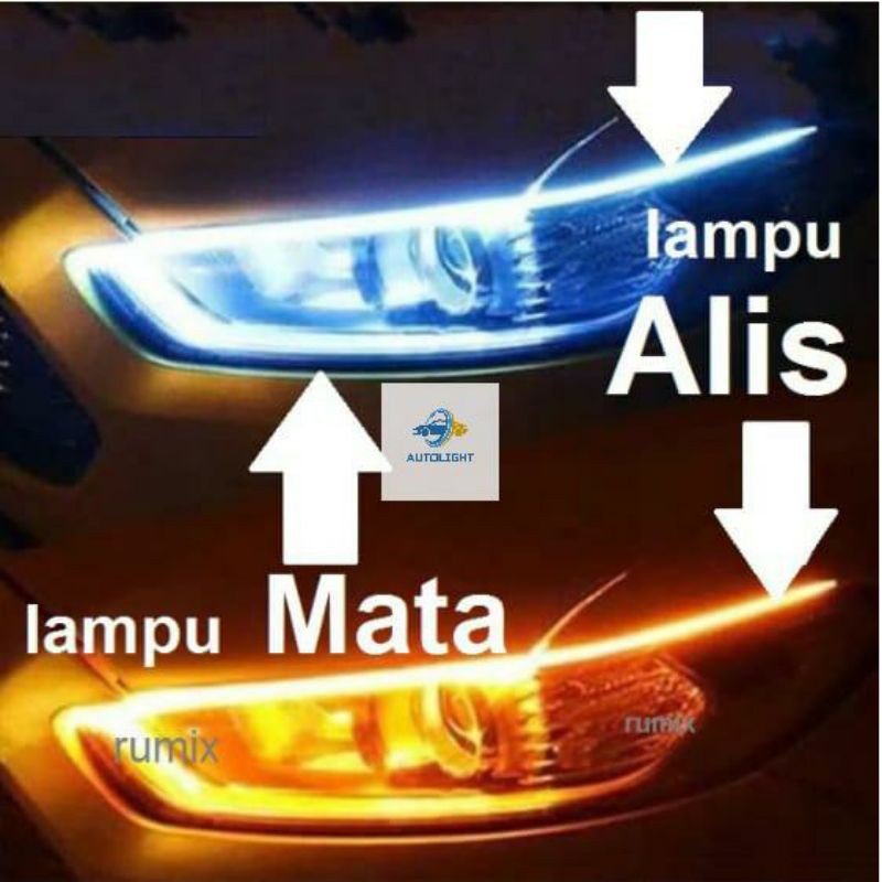 Lampu Alis LED Slim (1PCS/1buah) DRL Mobil motor Fleksibel Waterproof 45 CM 2 Warna Runing