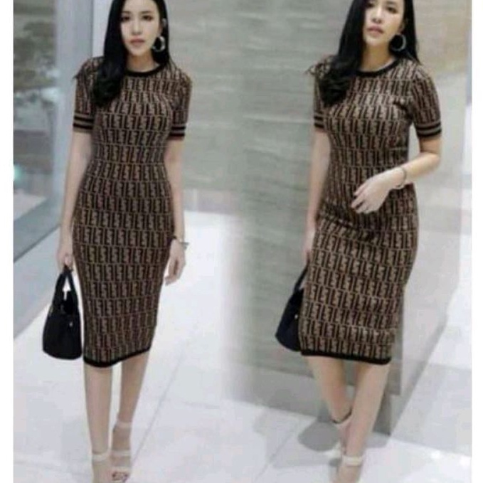 2910 Baju BODYCON press pas body rajut knit Korean style coklat cewek import baju dress gaun pesta p