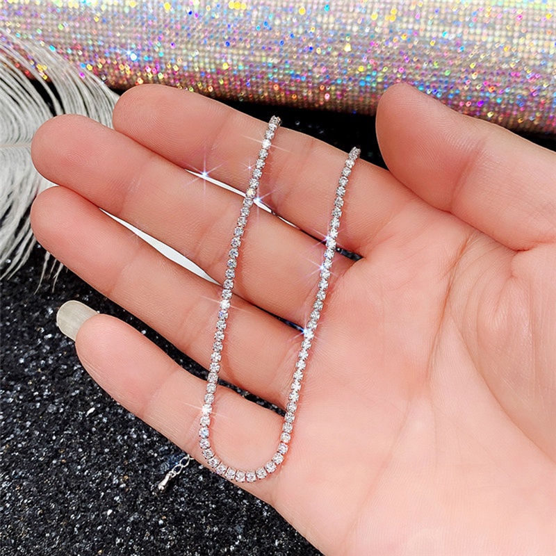 Kalung Rantai Choker Hias Full Paved CZ Berkilau Serbaguna Untuk Wanita