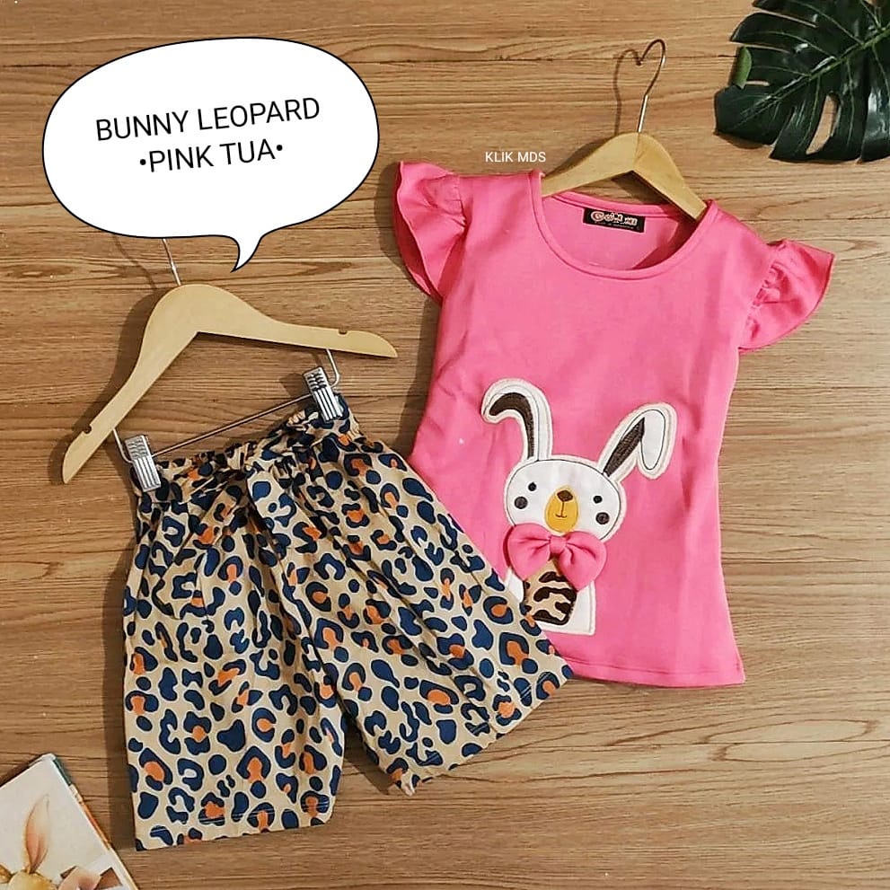 Klik Mds Setelan Baju Anak Bayi Perempuan Bunny Leopard Ukuran S-M-L-XL Usia 1-4 Tahun