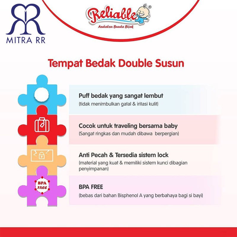 Reliable Tempat Bedak Double Susun Free Cotton Bud &amp; Cotton Bal / Tempat Bedak Single Anti Pecah