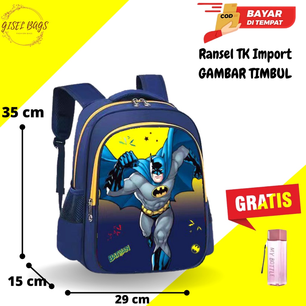 GB Tas sekolah anak laki laki Tk gambar Timbul Tas anak Tk ransel import