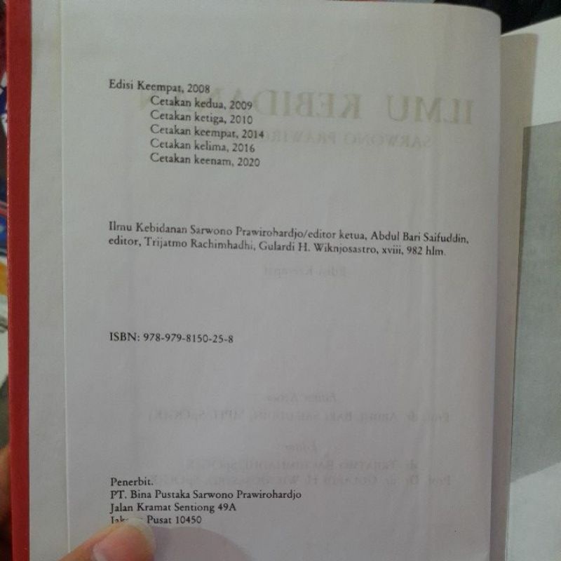 Buku Ilmu Kebidanan Cetakan 6 Tahun 2020 - Sarwono Prawirohardjo