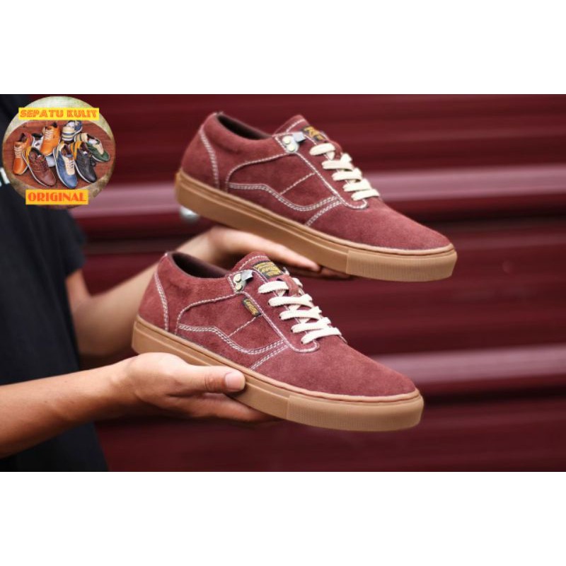 Sepatu Lokal Shoes Local Pride Cevany Gordon Low Cut Maroon Gum Suede