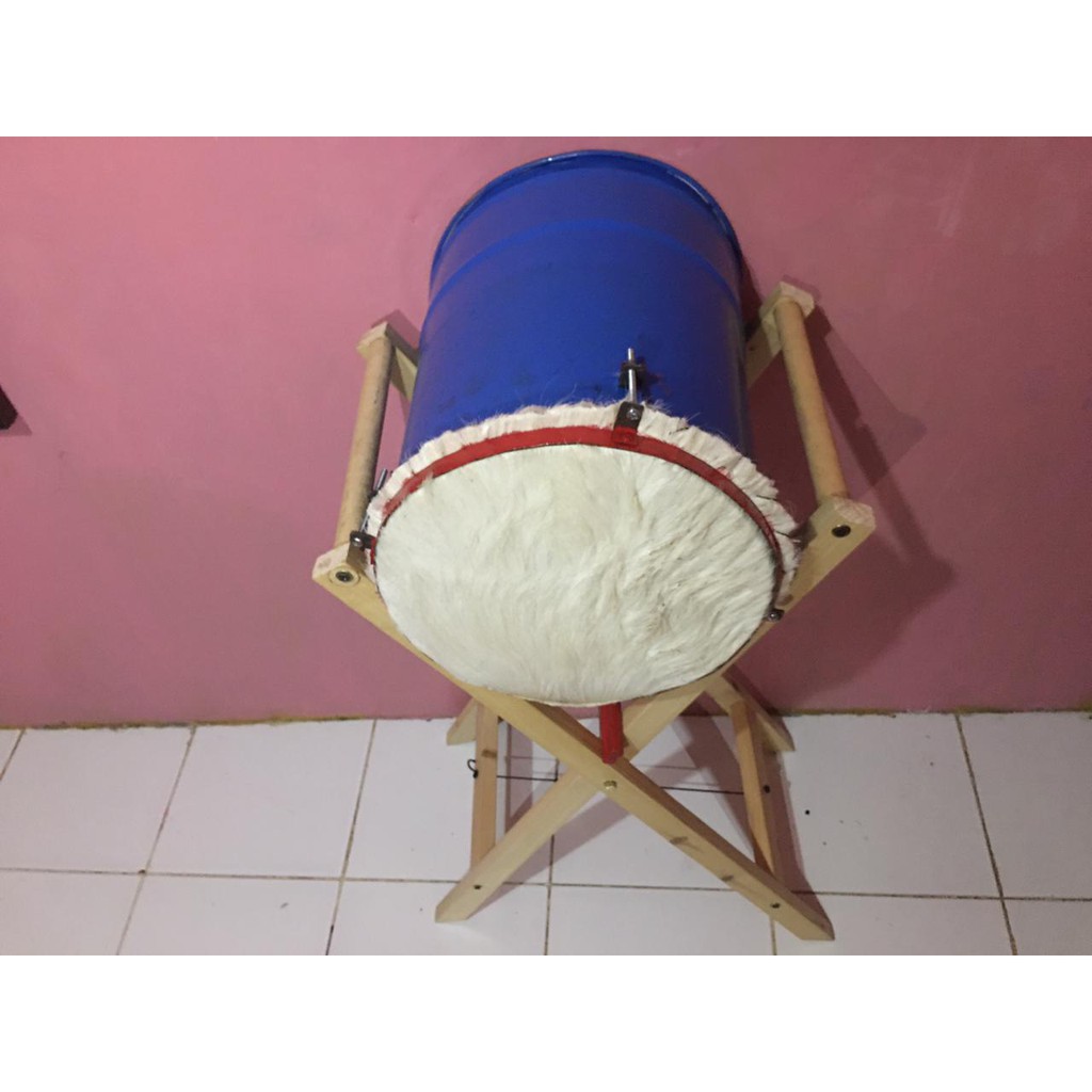 Paket bedug kulit kambing anak dan stagger (penyanggah kaki bedug)