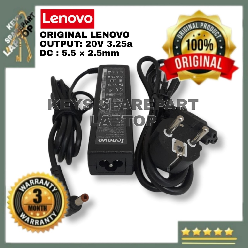 Adaptor Charger casan Laptop IBM Lenovo 20V 3.25A 5.5*2.5 STD standard KABEL POWER PANJANG B470 G460 G560 G480 G470 G475 IdeaPad U460 U460A U460S Z570 B480 B485 B575 G570 Original