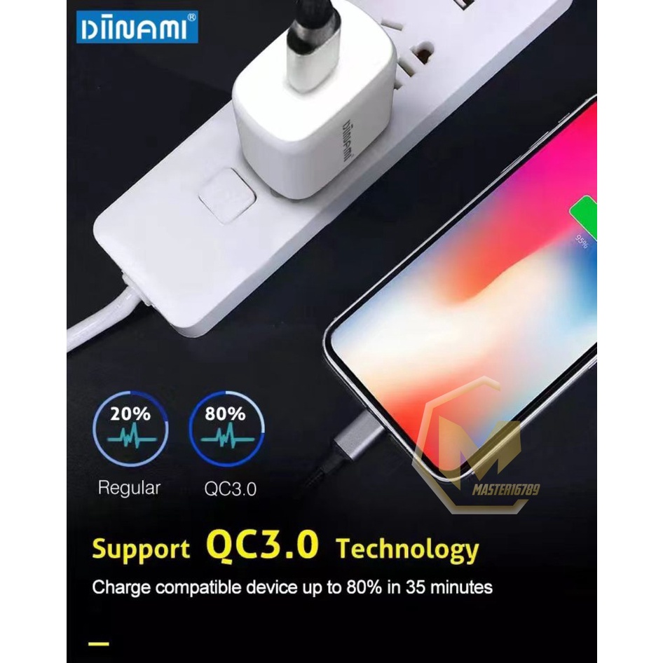 DIINAMI Adaptor Charger DM-Q1 Batok Charger Single Port Quick Charger 18W Qualcomm QC3.0 3A Output - Garansi Original Resmi 1 Tahun MA3389