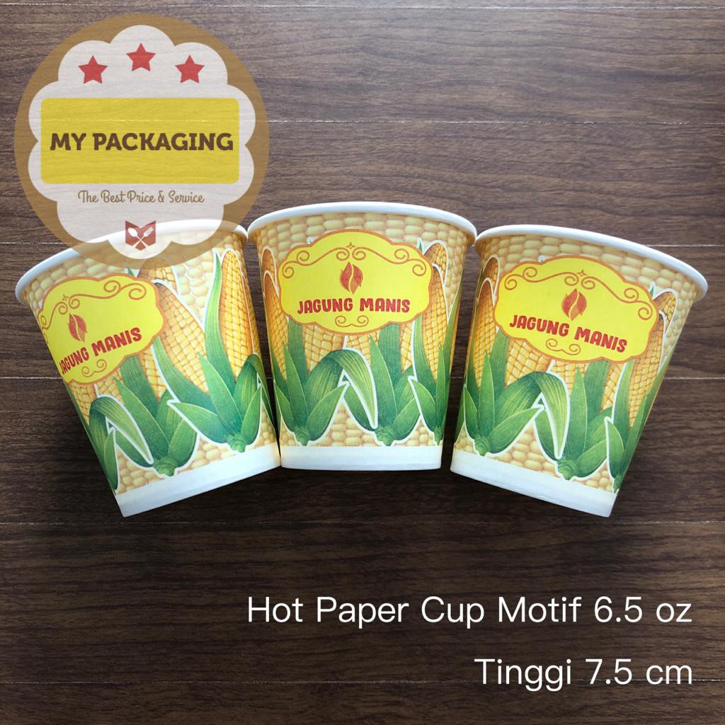 Paper Cup Print / Cetak Motif JAGUNG 6,5 oz isi 50pcs / Gelas JAGUNG 6.5 oz tanpa tutup