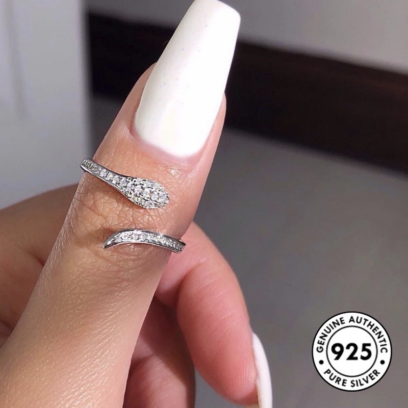 Cincin Sterling Silver 925 Desain Ular Hias Berlian Imitasi Untuk Wanita