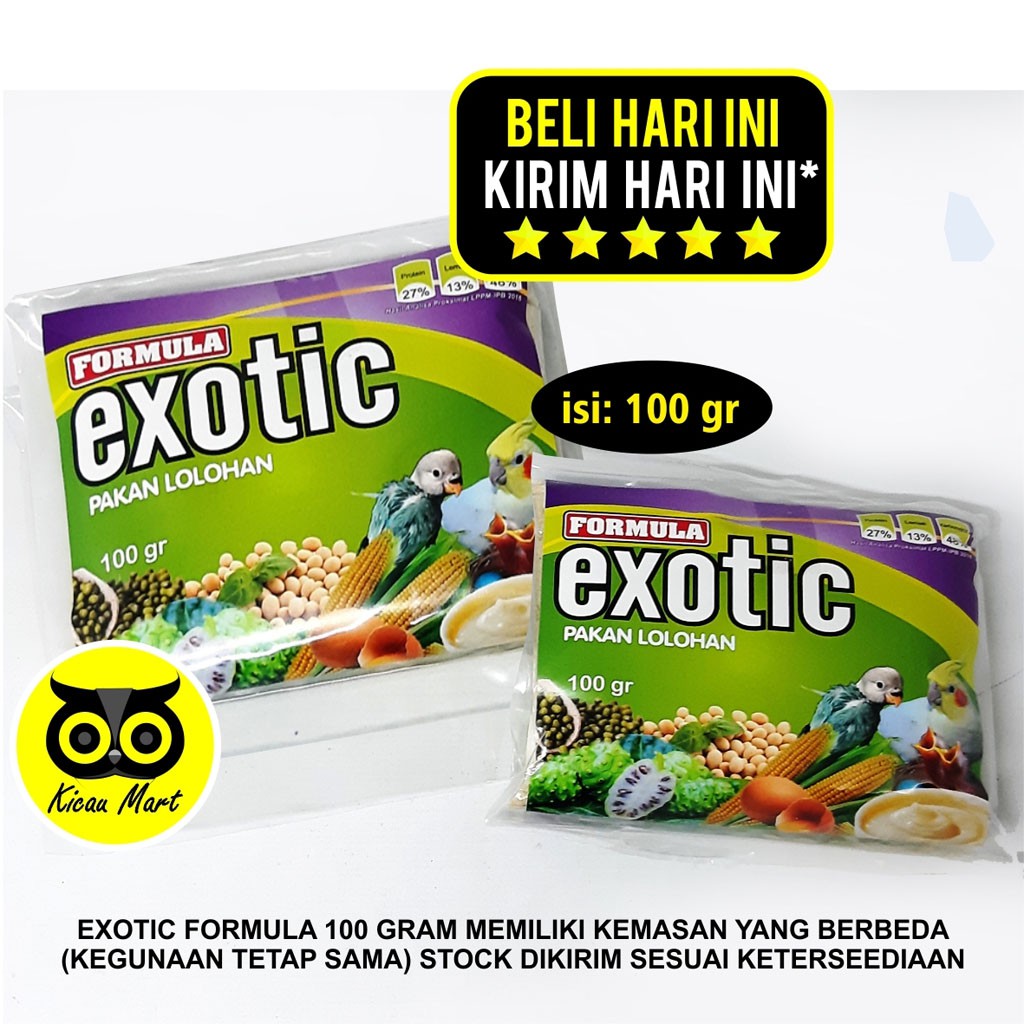 PAKAN MAKANAN BUBUR LOLOHAN FORMULA EXOTIC 100 GR BURUNG PIYIK BAYI ANAK LOVEBIRD KENARI MURAI F2KONSL