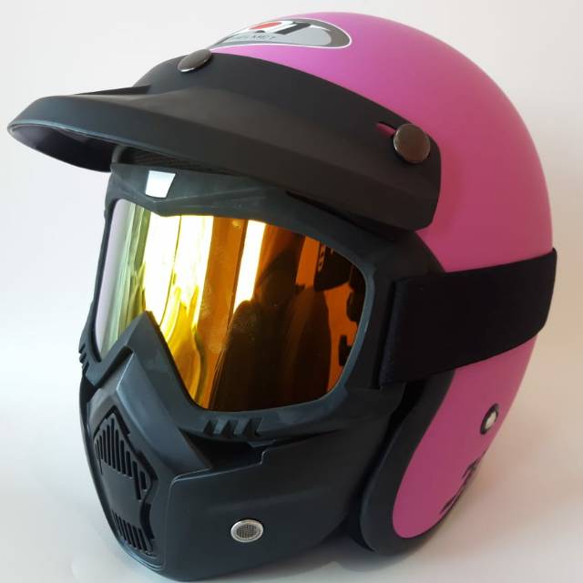 Helm Bogo Jpn Retro Pink Magenta Dof+goggle mask