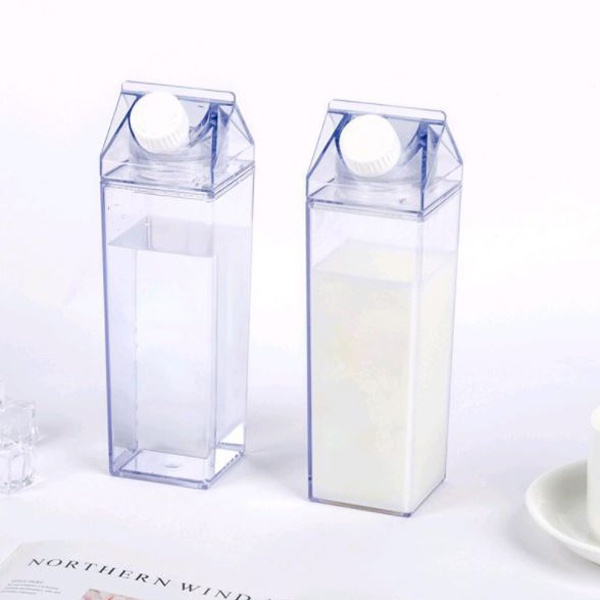 Botol minum bentuk kotak susu transparan unik Milk Box Bottle botol estetik minimalis botol kulkas MK1170-2